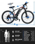 25MPH Top Speed 750W 45Mi Range 26 inch Electric Bike for Adults