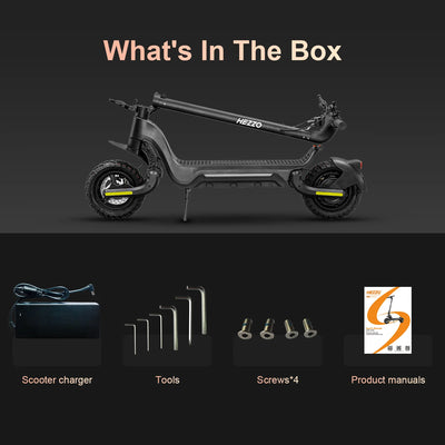electric scooter box contents, charger, screws, tools, manual