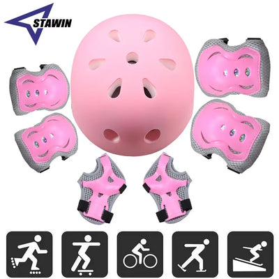 7Pcs/Set Kids Bike Helmet Skateboard Knee Pads, Girls Boys 3-10Yrs Wrist Guards