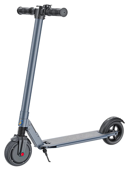 250W 15MPH 15Mi range electric scooter image showing sleek frame with integrated beautiful LED display and front shock and front wheel with hub motor