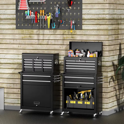 8-Drawer Rolling Tool Chest with Wheels and Detachable Top Tool Box
