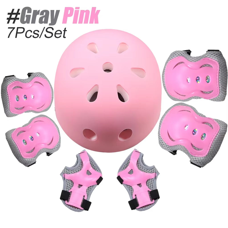 7Pcs/Set Kids Bike Helmet Skateboard Knee Pads, Girls Boys 3-10Yrs Wrist Guards
