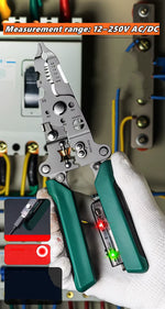 Multifunctional Wire Stripper with Electrical Test Pen Foldable Cable Cutter Crimper Tool, Electrical Folding Pliers for Cutting