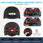 Adult Bike Helmet with Light - Bicycle Helmets Men - Women - Front and Back LED Lights