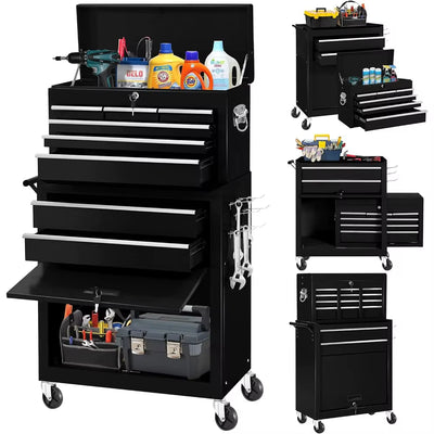 8-Drawer Rolling Tool Chest with Wheels and Detachable Top Tool Box