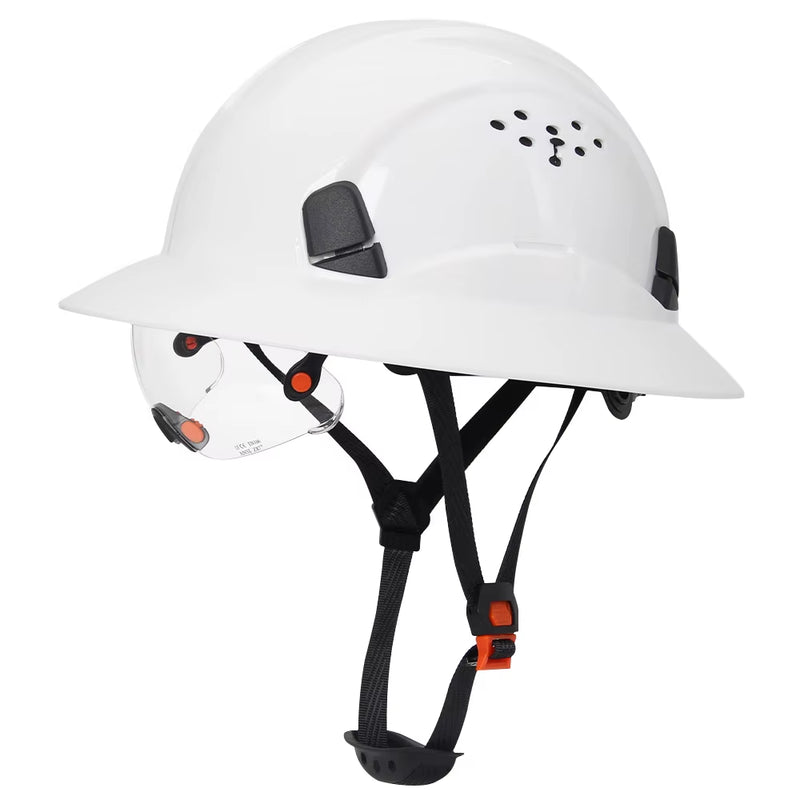 CE Full Brim Hard Hat with Built in Goggles for Construction Engineer Safety Helmet