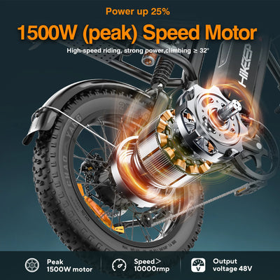 32MPH Top Speed 35 Mi Range 1,500W 20 inchFat Tire Electric Bike