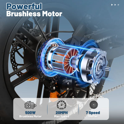 20MPH Top Speed 500W 25Mi Range Fat Tire Electric Bike