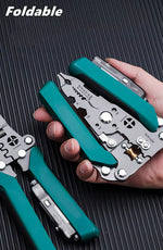 Multifunctional Wire Stripper with Electrical Test Pen Foldable Cable Cutter Crimper Tool, Electrical Folding Pliers for Cutting