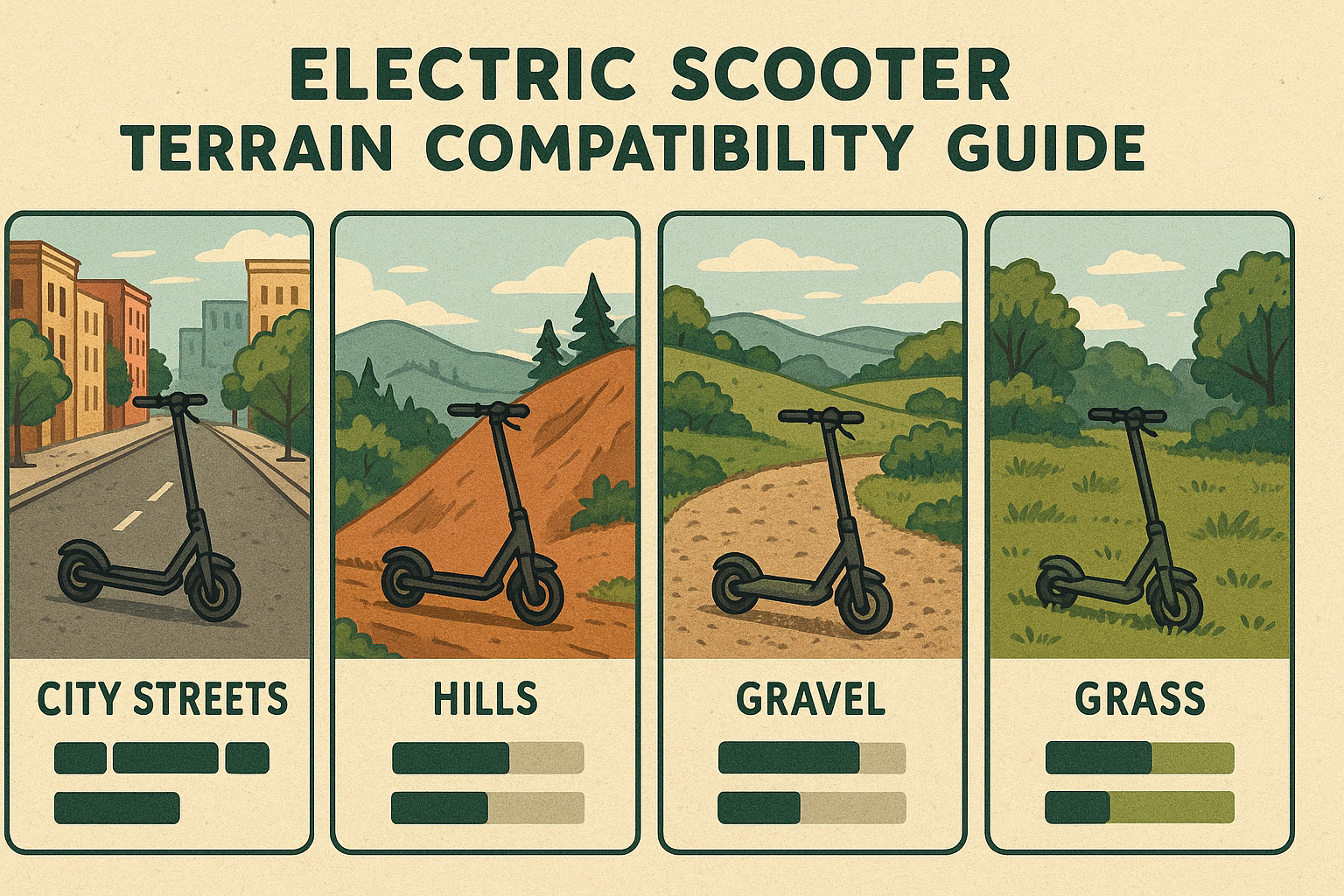 Electric scooter on various terrains